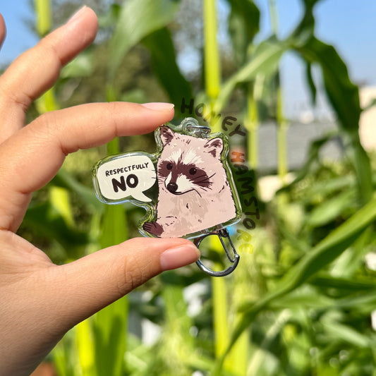 Respectfully No Clear Acrylic Keychain | Cartoon Illustration Art Style Double-Sided Epoxy Charm | Cute Kawaii Funny | Gift