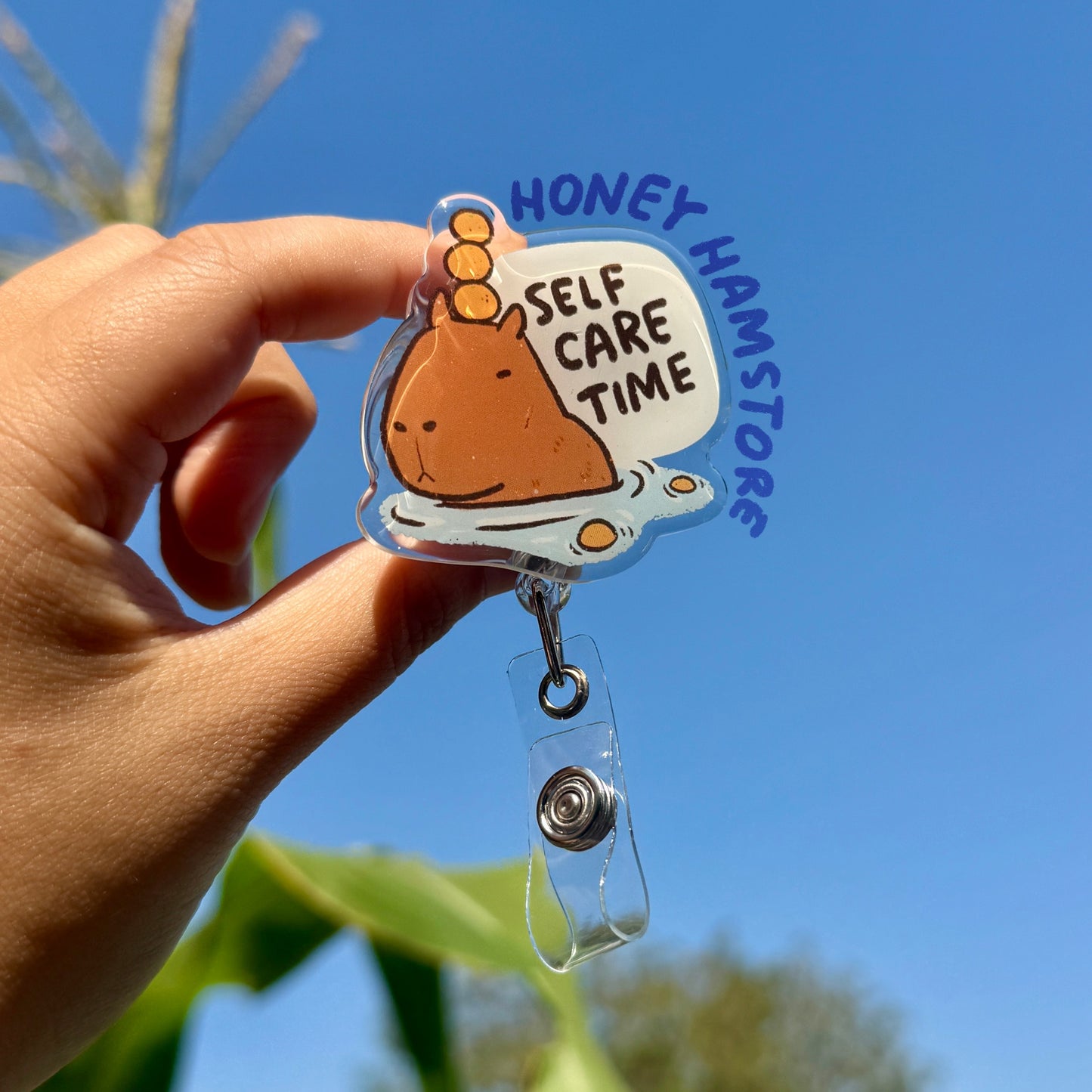 Capybara Self Care Badge Reel with ID Belt Clip Cute Design Acrylic for Children Gift Name Work Accessories Nurses Medical Teacher Student