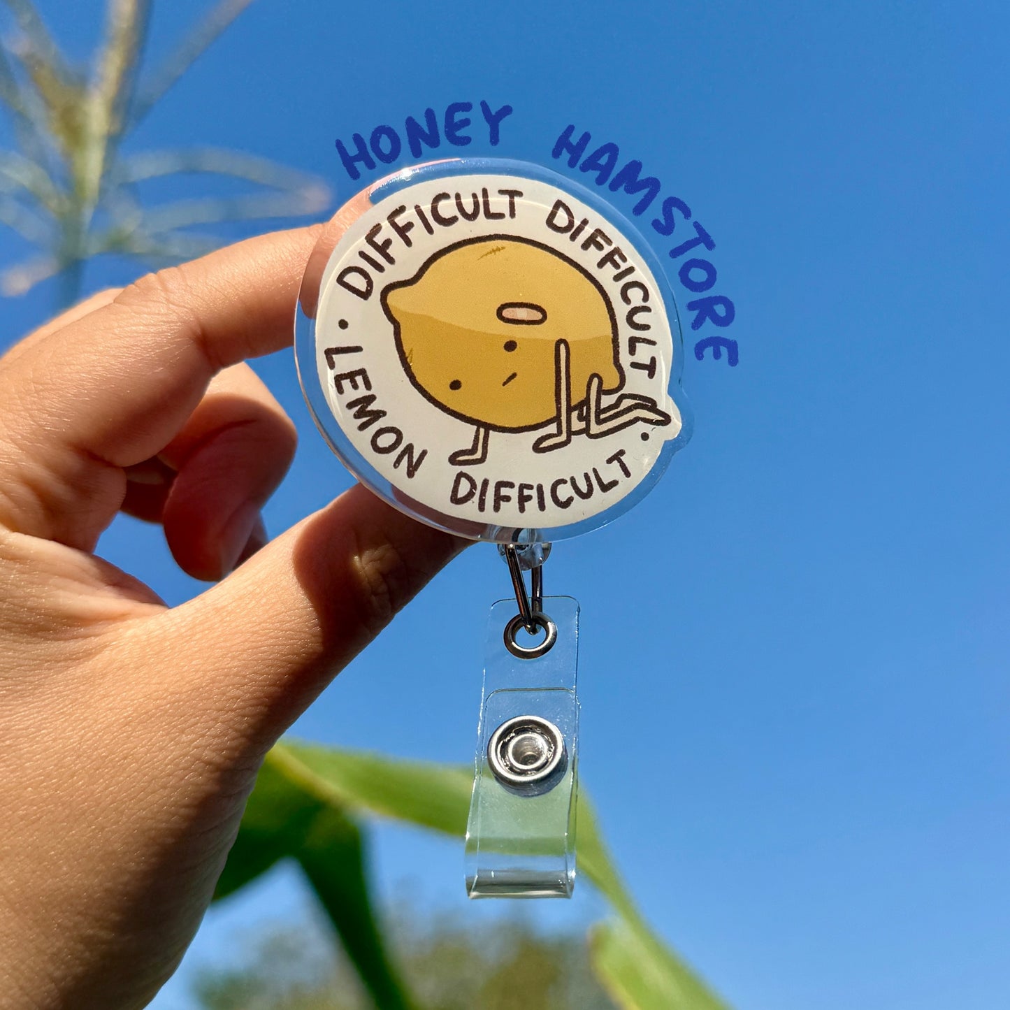 Difficult Difficult Lemon Badge Reel with ID Belt Clip Cute Design Acrylic for Children Gift Work Accessories Nurses Medical Teacher Student