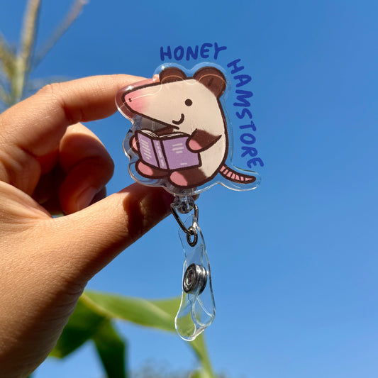 Possum Book Badge Reel with ID Belt Clip Cute Design Acrylic for Children Gift Name Work Accessories for Nurses Medical Teacher Student