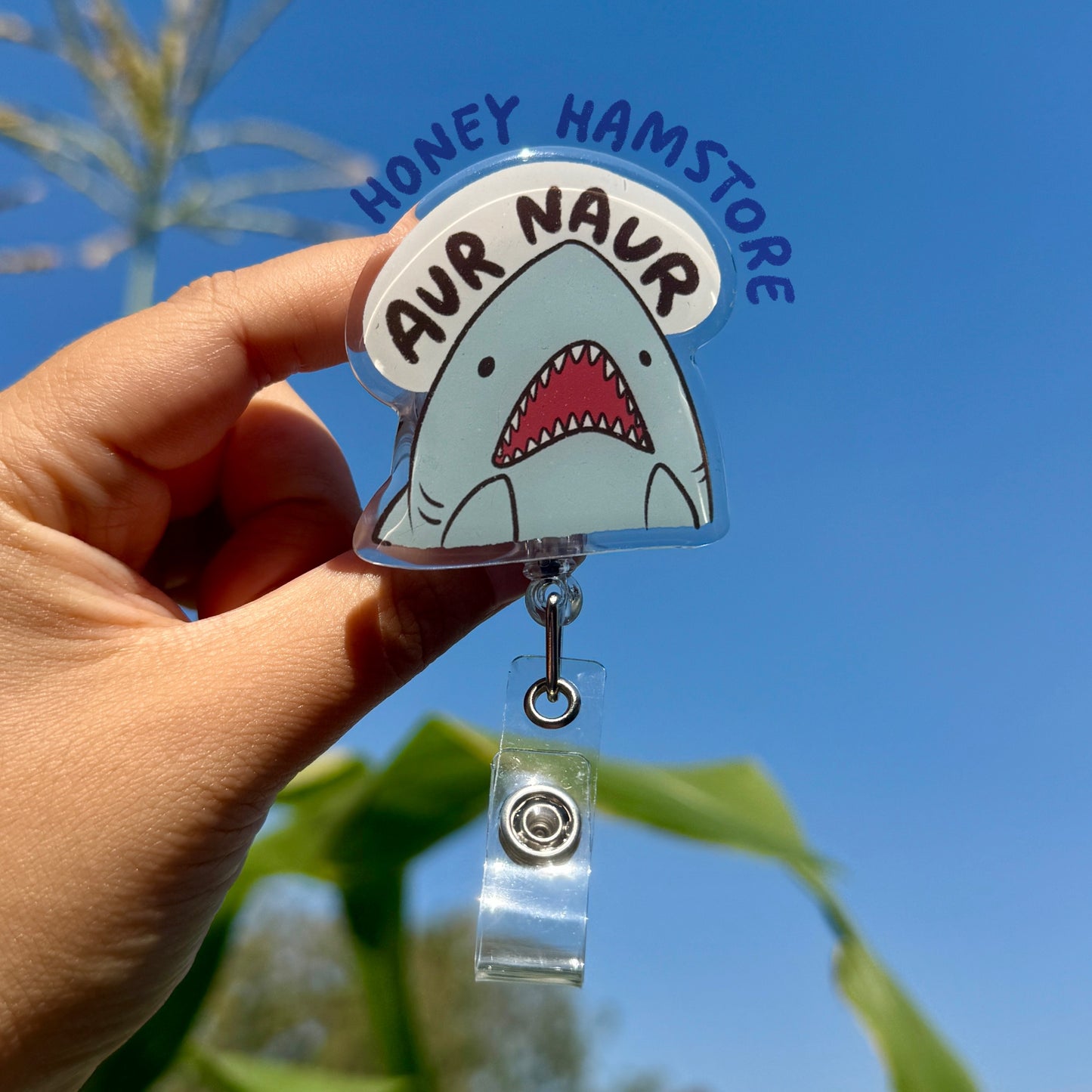 Shark Aur Naur Badge Reel with ID Belt Alligator Clip Cute Design Acrylic for Children Gift Work Accessories Nurses Medical Teacher Student