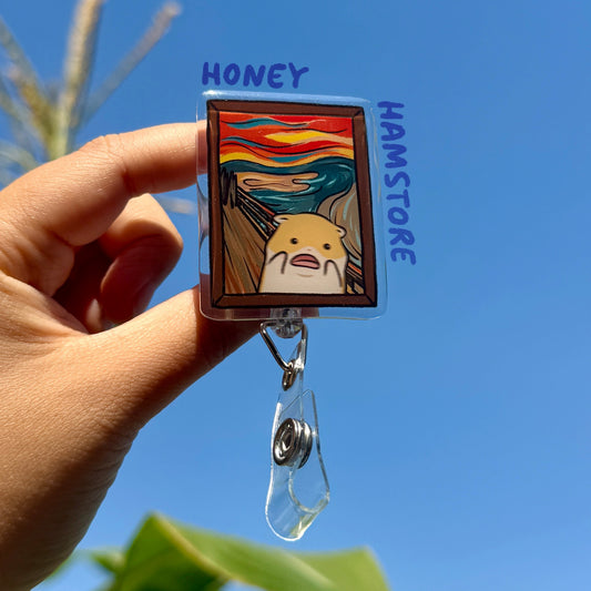 Hamster Scream Painting Badge Reel with ID Belt Clip Cute Design Acrylic for Children Gift Work Accessories Nurses Medical Teacher Student