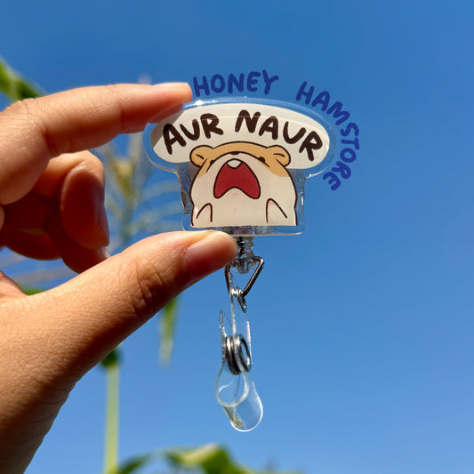 Hamster Aur Naur Badge Reel with ID Belt Clip Cute Design Acrylic for Children Gift Name Work Accessories for Nurses Medical Teacher Student