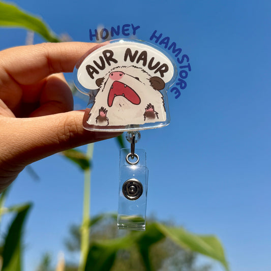 Possum Aur Naur Badge Reel with ID Belt Clip Cute Design Acrylic for Children Gift Name Work Accessories for Nurses Medical Teacher Student