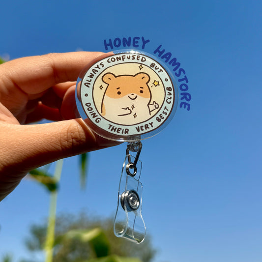 Hamster Confused Club Badge Reel with ID Clip Cute Design Acrylic for Children Gift Work Accessories Nurses Medical Teacher Student