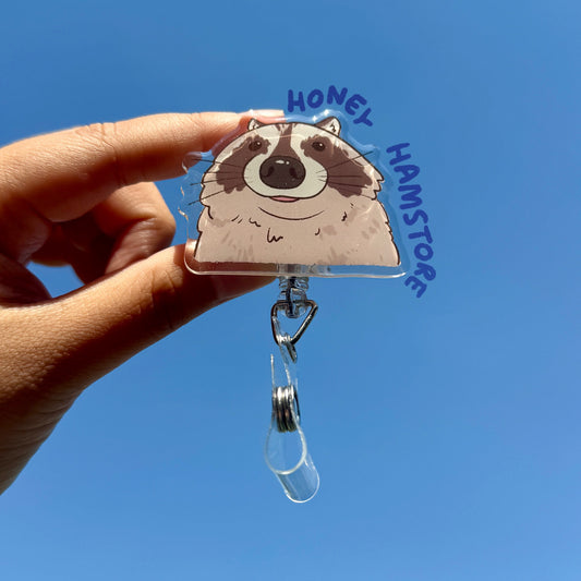 Raccoon Close Up Badge Reel with ID Belt Clip Cute Design Acrylic for Children Gift Name Work Accessories for Nurses Medical Teacher Student