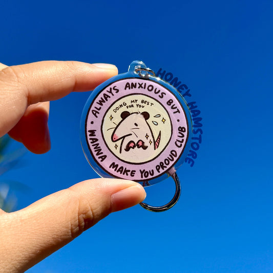 Possum Anxious Club Acrylic Keychain | Cartoon Illustration Art Style Double-Sided Epoxy Charm | Cute Kawaii Funny | Gift