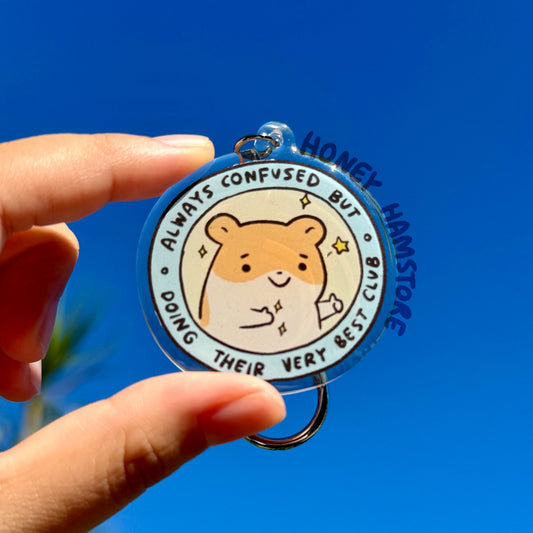 Hamster Confused Club Acrylic Keychain | Cartoon Illustration Art Style Double-Sided Epoxy Charm | Cute Kawaii Funny | Gift