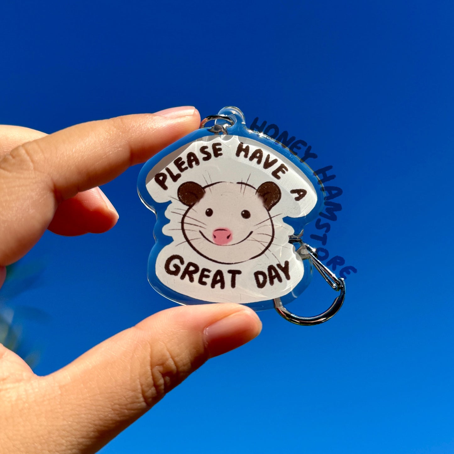 Please Have a Great Day Possum Acrylic Keychain | Cartoon Illustration Art Style Double-Sided Epoxy Charm | Cute Kawaii Funny | Gift