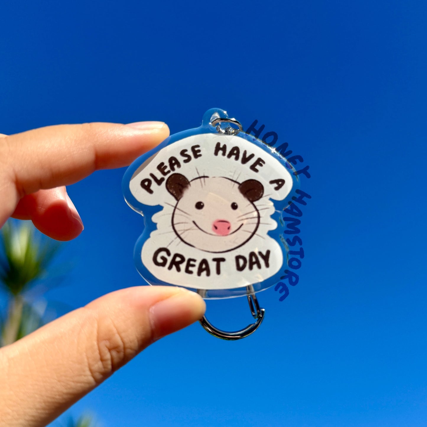 Please Have a Great Day Possum Acrylic Keychain | Cartoon Illustration Art Style Double-Sided Epoxy Charm | Cute Kawaii Funny | Gift