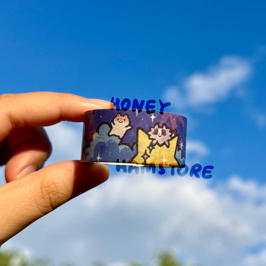 Hamster Raccoon Possum Starts Sparkle | Cute Planner Journal Scrapbook Kawaii Decorating Stationery | Fun | Hamster Possum Raccoon 2cm x 5m