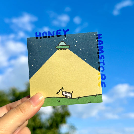UFO Cow Alien | Funny Cute Sticky Note | Gifts Under 10 | Novelty Stationary Present | For Office School