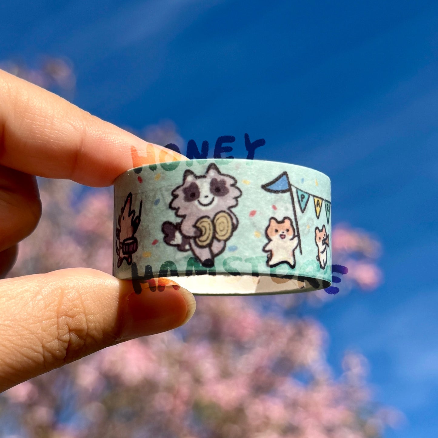 Friends Parade Washi Tape | Cute Planner Journal Scrapbook Kawaii Decorating Stationery | Fun | Hamster Possum Raccoon 2cm x 5m