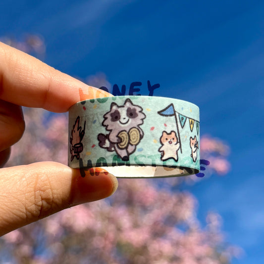 Friends Parade Washi Tape | Cute Planner Journal Scrapbook Kawaii Decorating Stationery | Fun | Hamster Possum Raccoon 2cm x 5m
