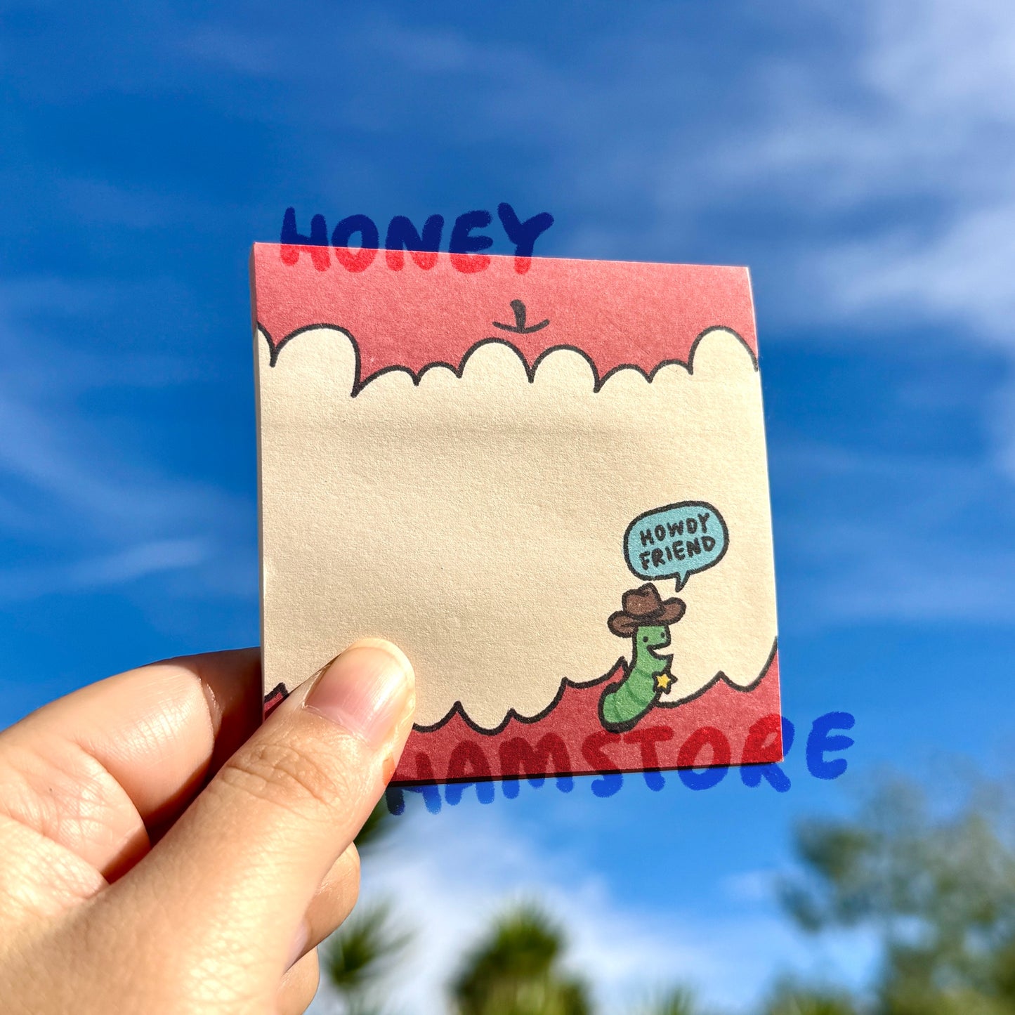 Howdy Friend Apple Worm | Funny Cute Sticky Note | Gifts Under 10 | Novelty Stationary Present | For Office School