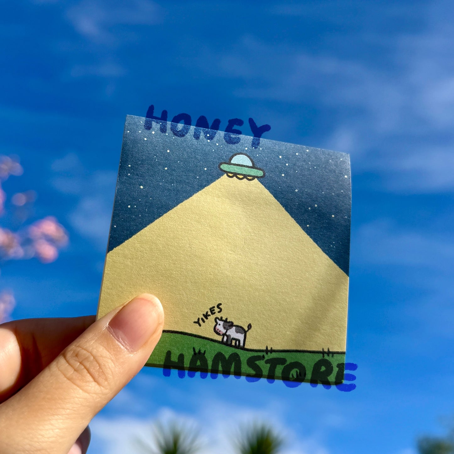 UFO Cow Alien | Funny Cute Sticky Note | Gifts Under 10 | Novelty Stationary Present | For Office School