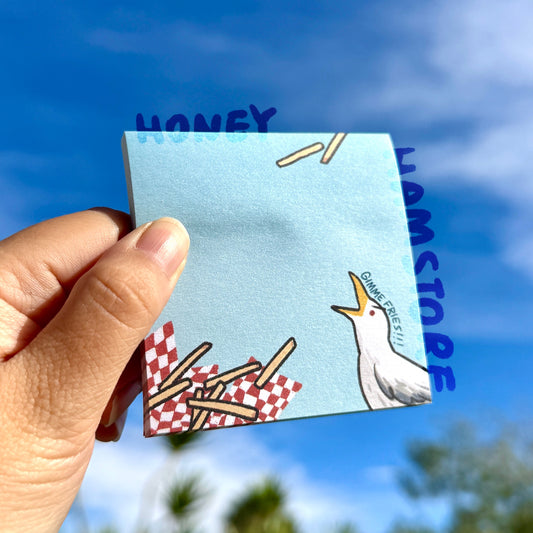 Seagull Gimme Fries | Funny Cute Sticky Note | Gifts Under 10 | Novelty Stationary Present | For Office School
