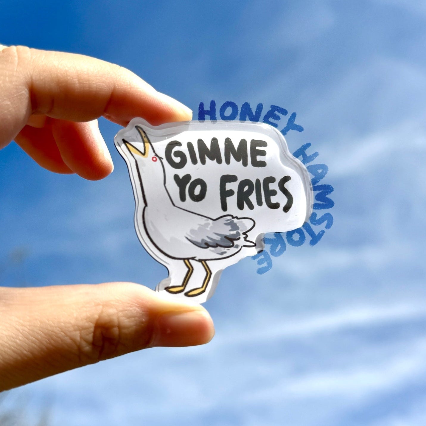 Seagull Gimme Yo Fries Funny Cute Acrylic Magnet [Gifts Under 10] [Novelty Accessory] For Refrigerator Lockers Chalk Boards File Cabinets