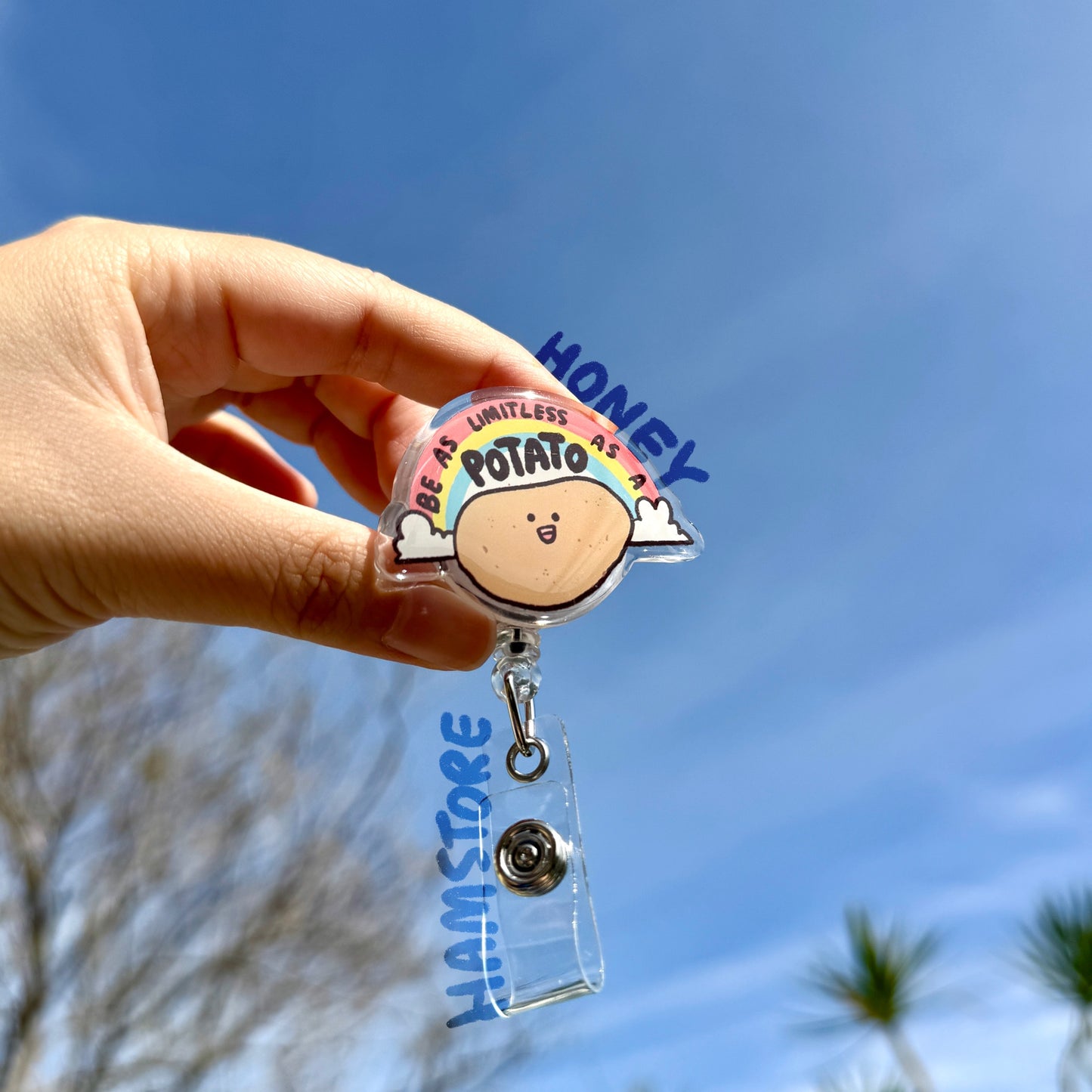 Limitless Potato Badge Reel with ID Belt Alligator Clip Cute Design Acrylic for Children Gift Work Accessories Nurses Medical Teacher Student