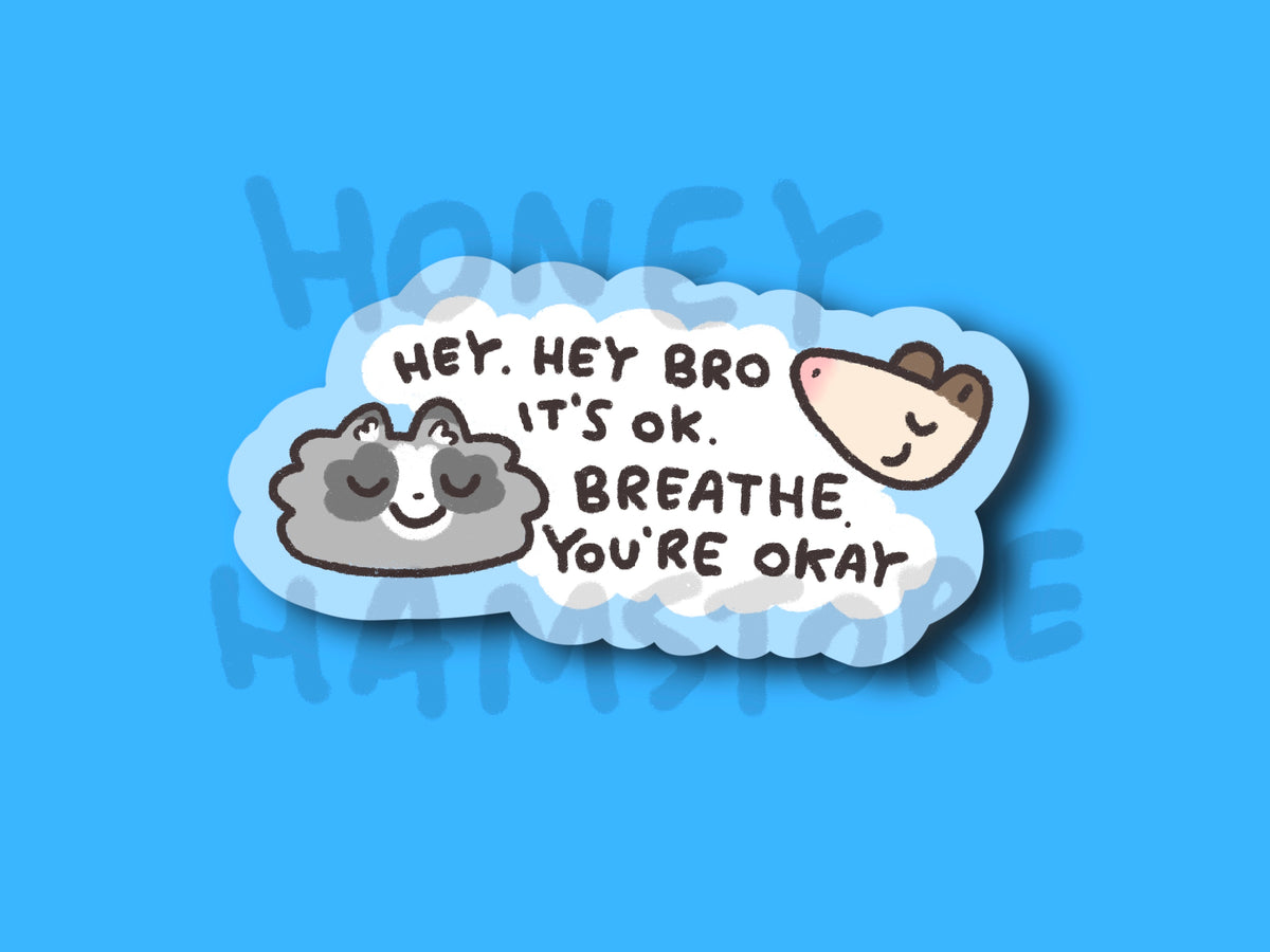 Hey. Hey Bro. It's OK. Breathe, You're Okay | Funny Cute Sticker | Gifts under 10 | Water Resistant Sticker | Laptop Water Bottle