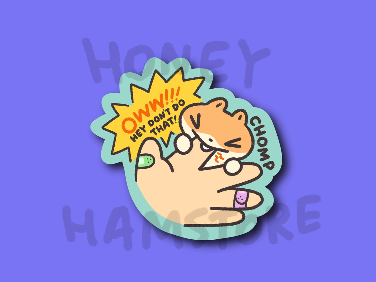 Oww!! Hey Don't Do That! Hamster | Funny Cute Sticker | Gifts under 10 | Water Resistant Sticker | Laptop Water Bottle