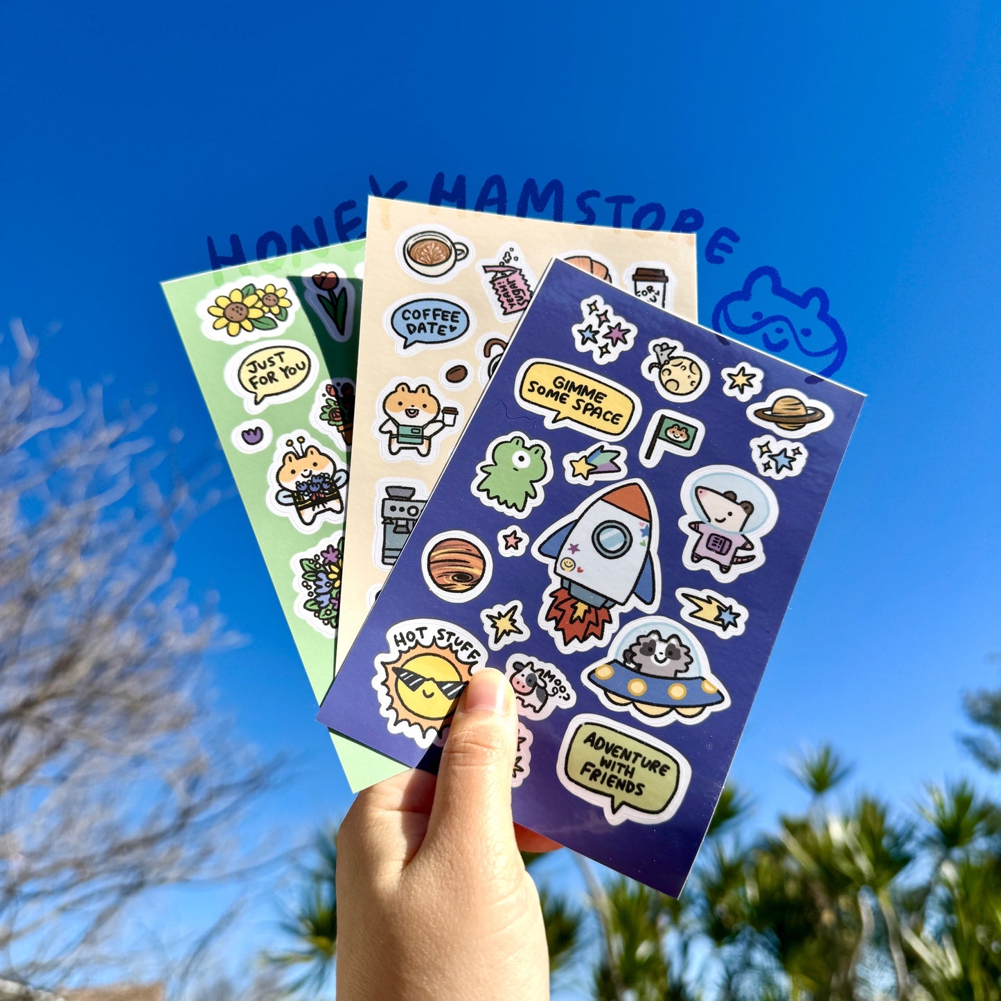 Honey Hamstore Friends Hamster Possum Raccoon Fish Stall Pretty Cute Sticker Sheet Page with 20 Pieces