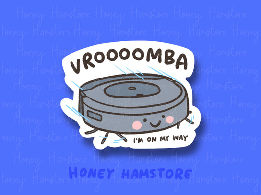 Vroomba Robot Vacuum Cleaner | Funny and Cute Laptop Sticker | Gifts under 5 | Water Resistant | Water Bottle | Vinyl Durable Hand-drawn