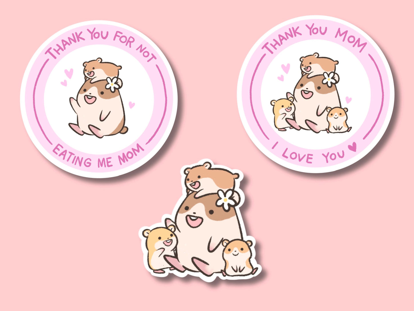 Cute Hamster Mother's Day, Funny Sticker, For Gift / Letter Hold / Notebook / Water bottle