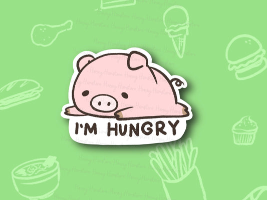 I'm Hungry | Funny Cute Pig Piglet Sticker | Laminated | Water Bottle Sticker | Laptop Sticker Decal