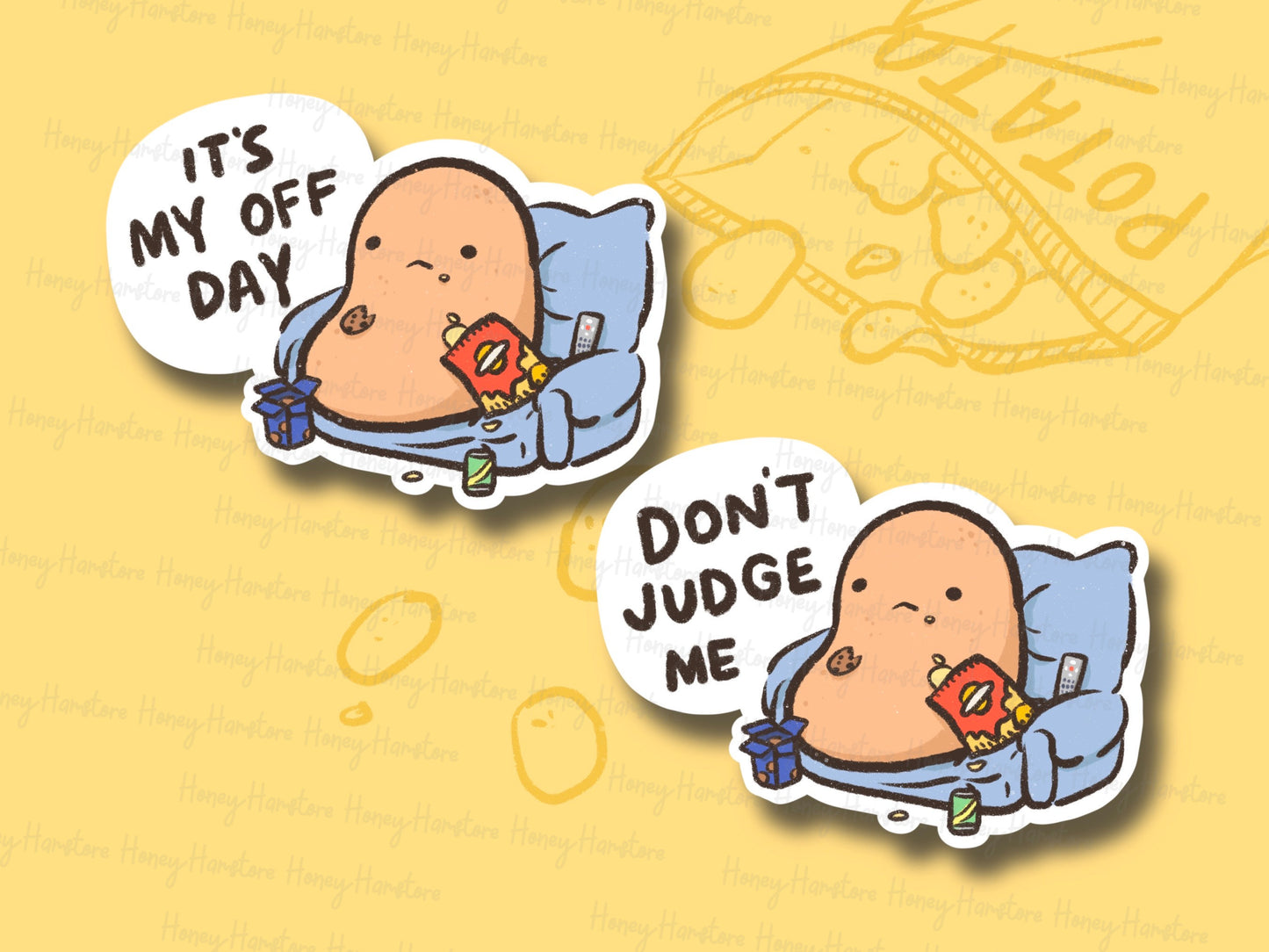 Potato Day Off | Don't Judge Me | Funny Cute Sticker | Gifts Under 10 | Water Resistant Sticker Decal | Laptop and Water Bottle Sticker