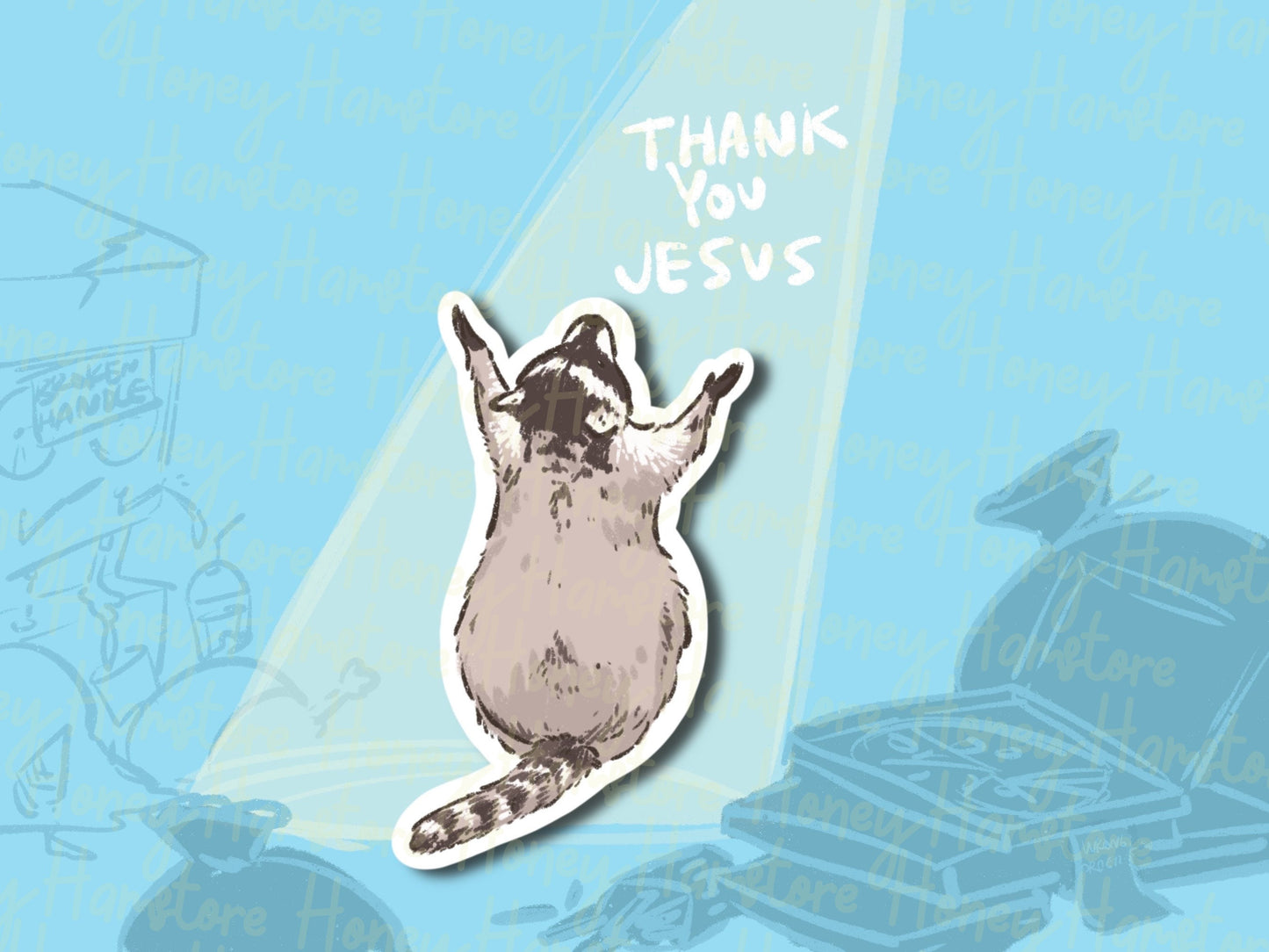 Raccoon Cute Praising | Thank You Happy Raccoon | Funny Sticker | Raccoon Sticker | Gifts under 5 | Water Resistant Sticker Decal