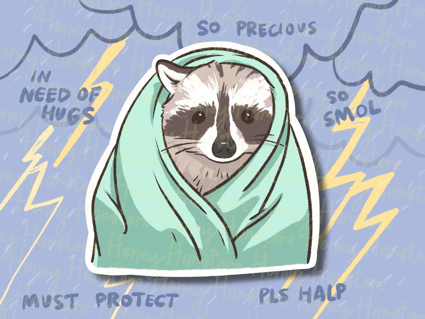 Raccoon Cold Blanket Sad Lonely Face | Funny Sticker | Raccoon Sticker | Gifts under 5 | Water Resistant Sticker Decal