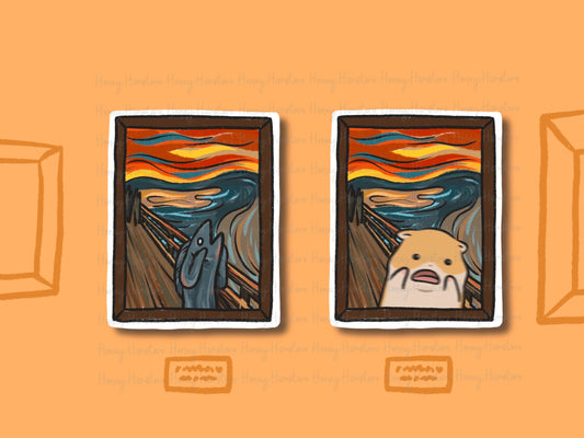 Fish & Hamster The Scream Art | Painting Art History | Fish Gallery Oil Painting | Cute Laptop Sticker | Gifts under 5 | Water Resistant