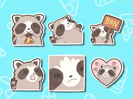 Raccoon Emote Sticker Set | Pizza Eating | Ban | Sus | Funny Sticker | Raccoon Sticker | Gifts under 10 | Water Resistant Sticker Decal