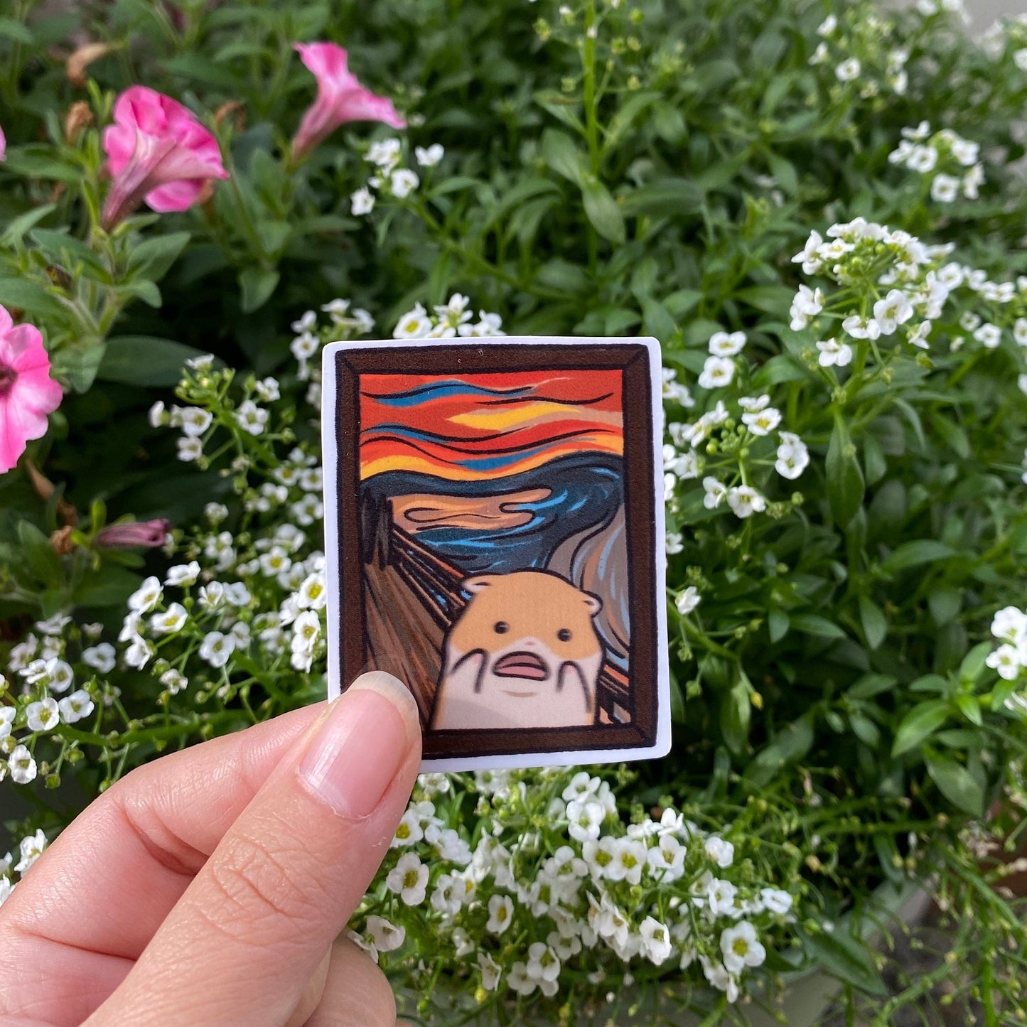 Fish & Hamster The Scream Art | Painting Art History | Fish Gallery Oil Painting | Cute Laptop Sticker | Gifts under 5 | Water Resistant