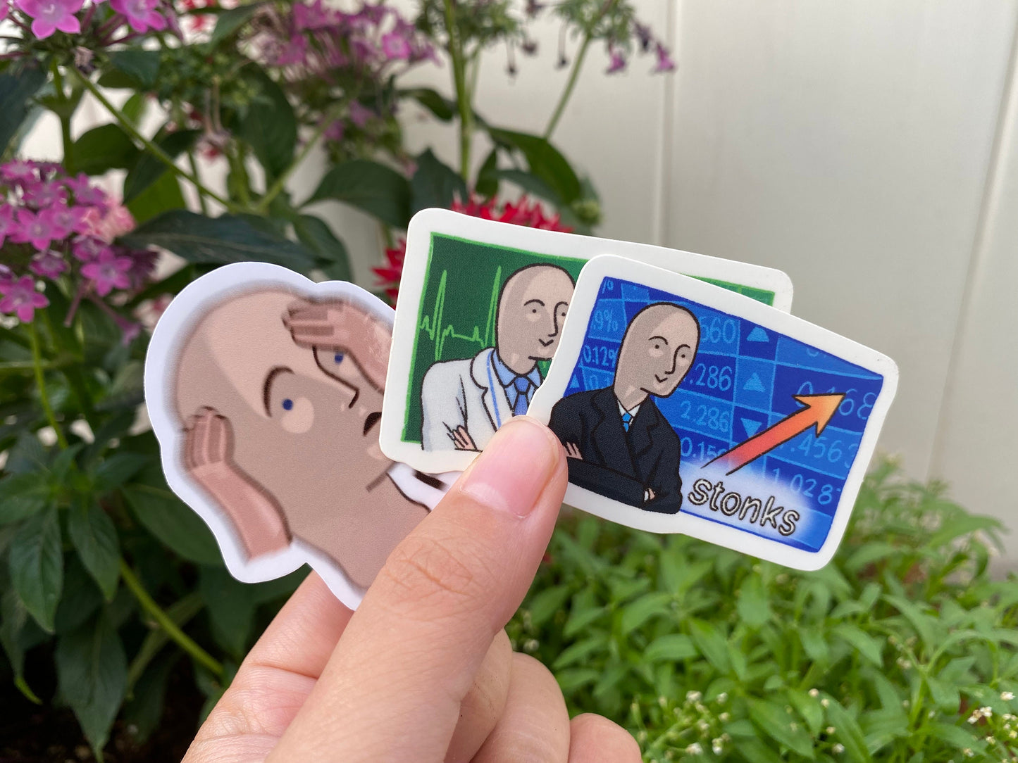 Stonks & Helth Meme Sticker, Stonks Guy Helth Guy Dank Meme Die Cut Sticker