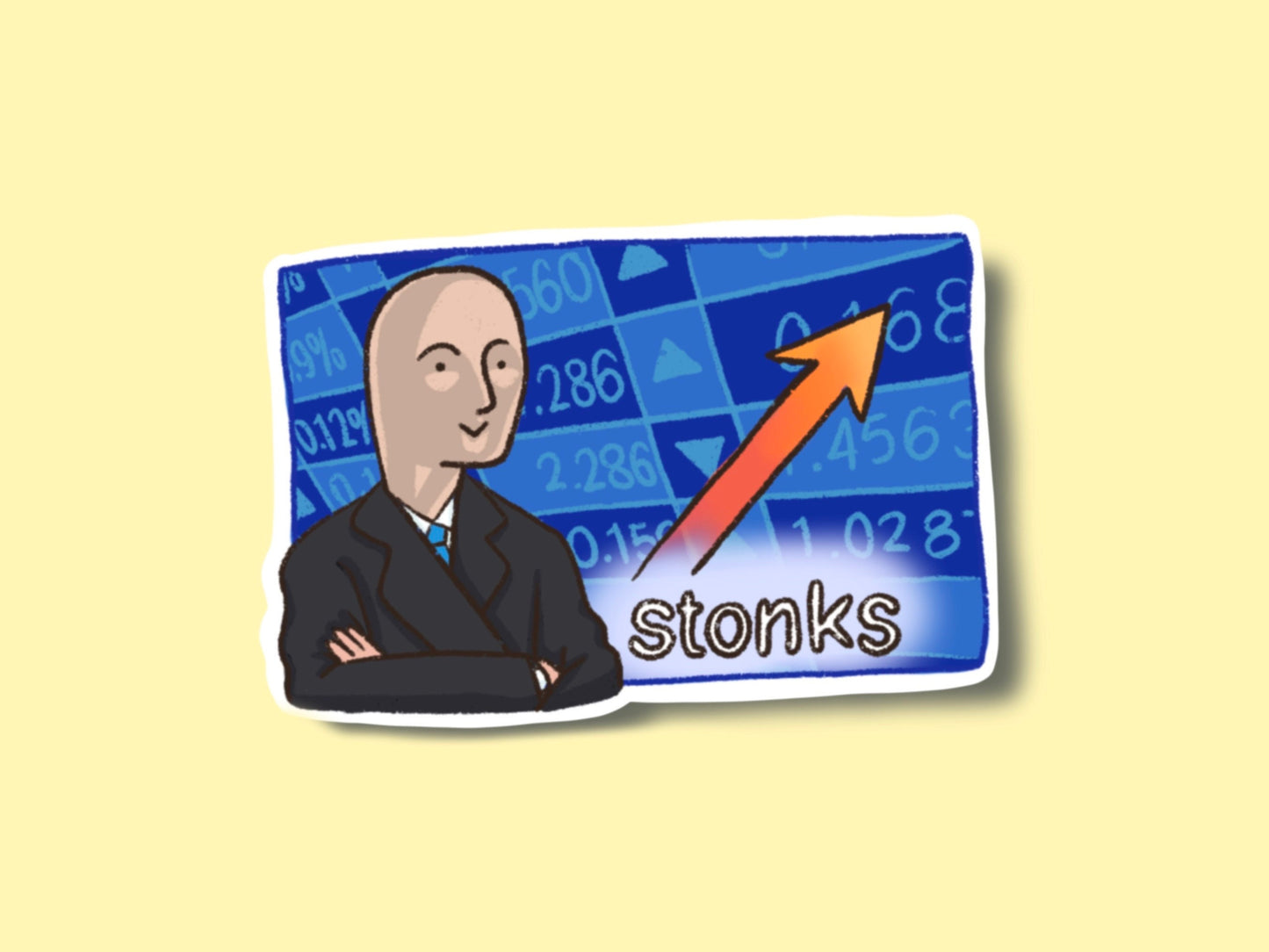 Stonks & Helth Meme Sticker, Stonks Guy Helth Guy Dank Meme Die Cut Sticker