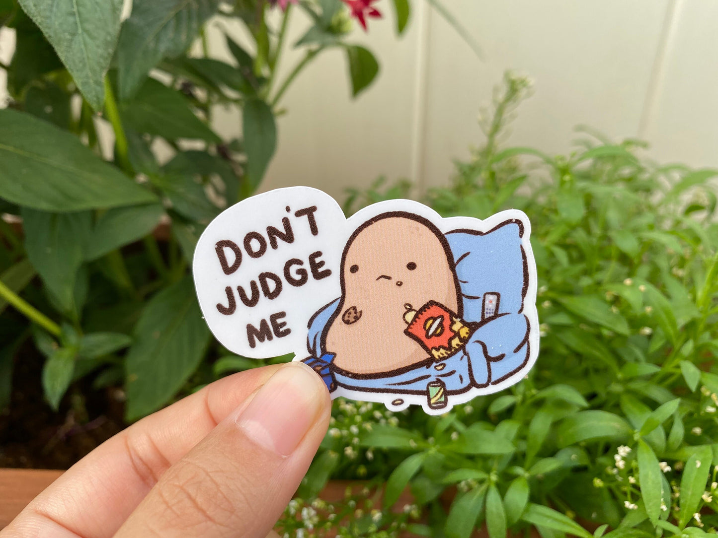 Potato Day Off | Don't Judge Me | Funny Cute Sticker | Gifts Under 10 | Water Resistant Sticker Decal | Laptop and Water Bottle Sticker