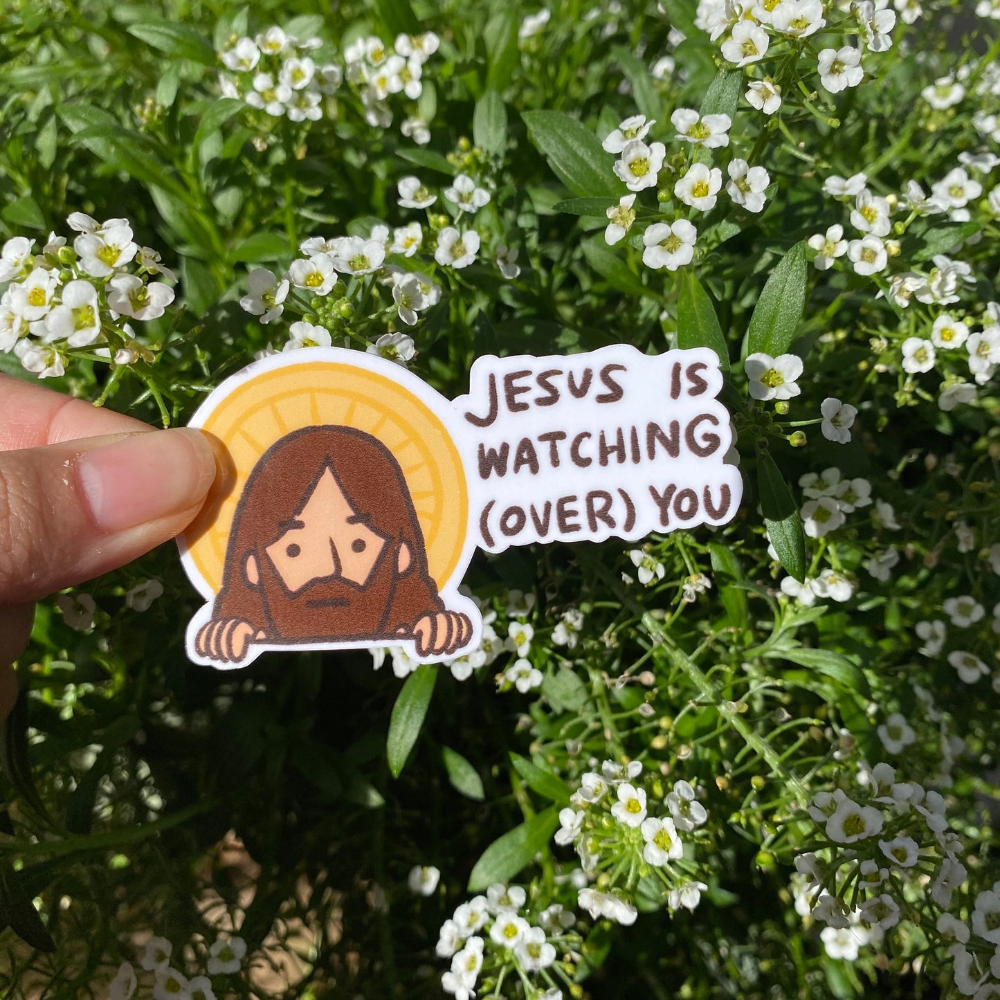 Jesus Is Watching Over You Sticker | Funny Meme Sticker | Cute Laptop Sticker | Gifts Under 5 | Water Resistant Sticker