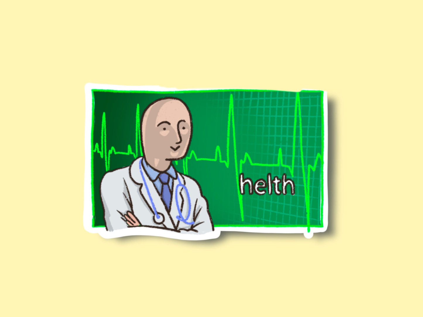 Stonks & Helth Meme Sticker, Stonks Guy Helth Guy Dank Meme Die Cut Sticker