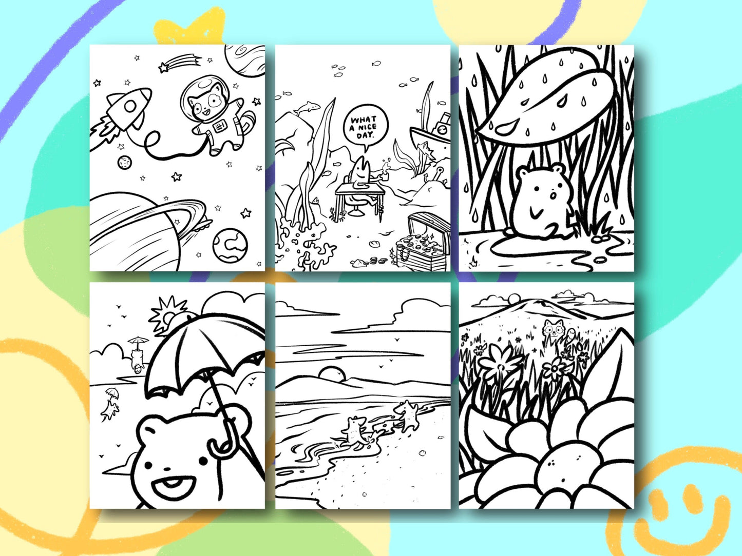 Cute Animal Coloring Pages | 6 Pages | Hamster, Raccoon, Opossum | Printable Instant Download | Preschool | Toddler | Kids Simple Sheet