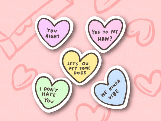 Awkward Candy Hearts | Funny and Cute Laptop Sticker | Gifts under 5 | Water Resistant | Phone | Decor | Kawaii | Water Bottle | Laptop