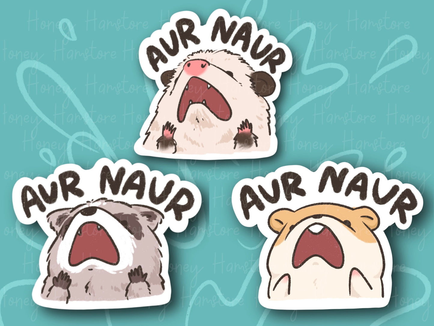 Aur Naur Cute Sticker | Series 1 | Funny Sticker | Possum Hamster Raccoon | Gifts under 10 | Water Resistant Sticker | Water Bottle | Laptop