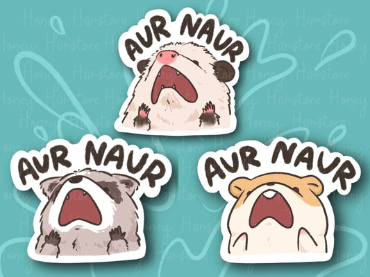 Aur Naur Cute Sticker | Series 1 | Funny Sticker | Possum Hamster Raccoon | Gifts under 10 | Water Resistant Sticker | Water Bottle | Laptop