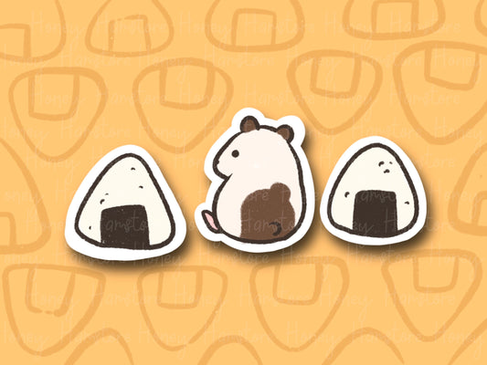 Onigiri Hamster Rice Ball | Funny and Cute Laptop Sticker | Gifts under 5 | Water Resistant | Water Bottle | Vinyl Durable Hand-drawn