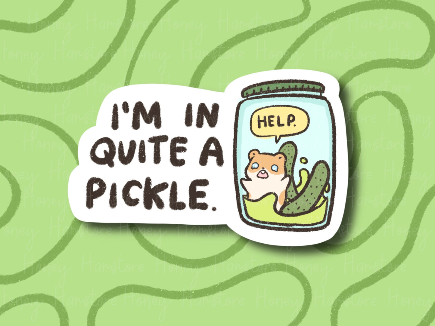 I'm In Quite A Pickle | Funny and Cute Laptop Sticker | Gifts under 5 | Water Resistant | Water Bottle | Vinyl Durable Hand-drawn