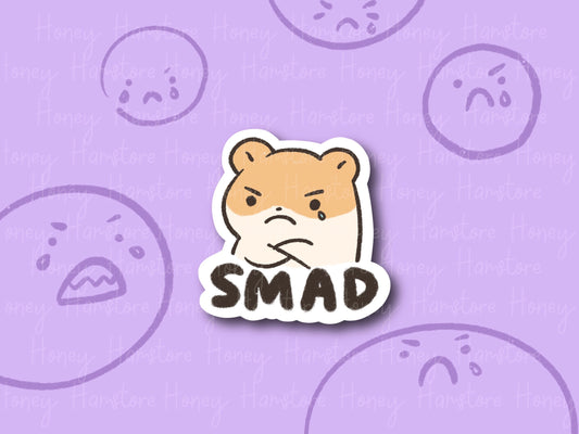 Smad Hamster | Funny and Cute Laptop Sticker | Gifts under 5 | Water Resistant | Water Bottle | Vinyl Durable Hand-drawn