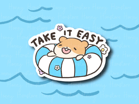 Take It Easy Hamster | Funny and Cute Laptop Sticker | Gifts under 5 | Water Resistant | Summer Vibe | Relax Theme Humor Pool Float