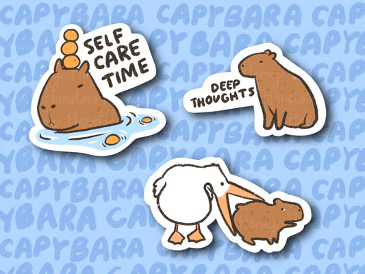 Capybara Sticker Set | Funny and Cute Laptop Sticker | Gifts under 5 | Water Resistant | Water Bottle | Vinyl Durable Hand-drawn