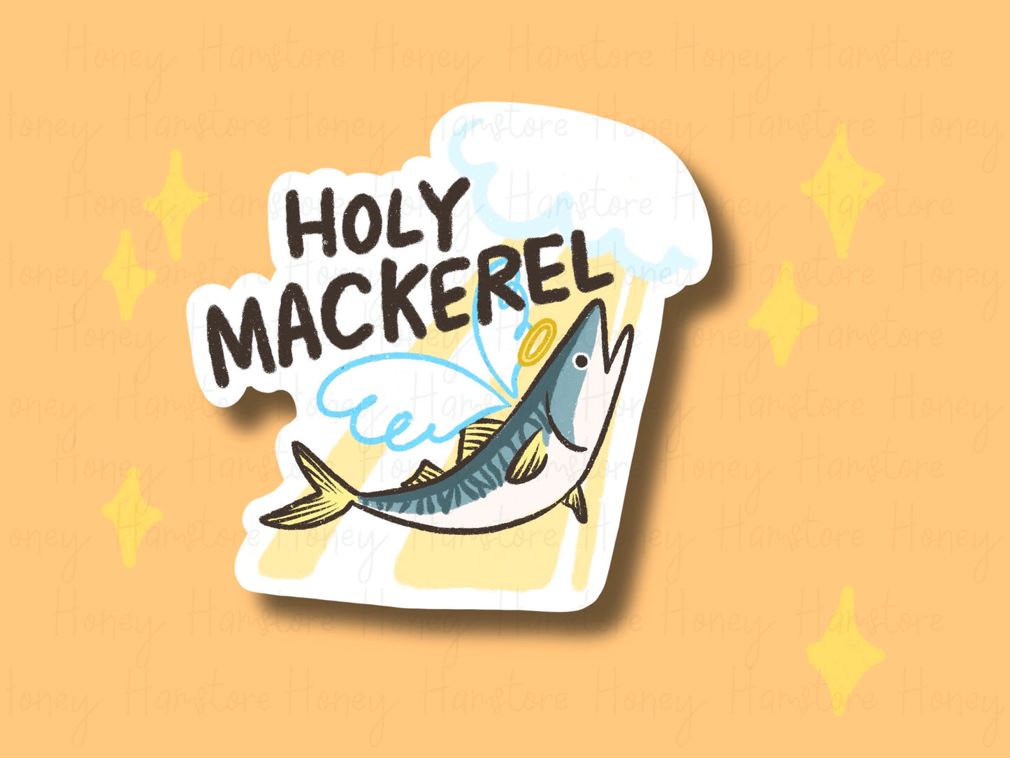 Holy Mackerel | Funny and Cute Laptop Sticker | Gifts under 5 | Water Resistant | Water Bottle | Vinyl Durable Hand-draw